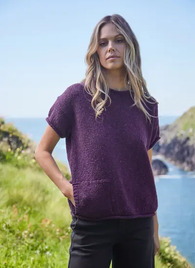Fisherman Donegal Fleck T-Shirt Pocket Sweater in Blackcurrant